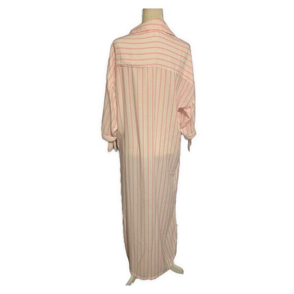 little peixoto Revolve Pink White Striped Long Sleeve Maxi Shirt Dress One Size - Picture 2 of 5